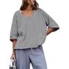 Women's U-neck Loose Seven Quarter Sleeve Patchwork Pocket Shirt