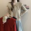 2026 Autumn Winter Stylish Korean Doll Collar Beaded Knit Top for Women - High-End Solid Color Half-Zip Knitwear