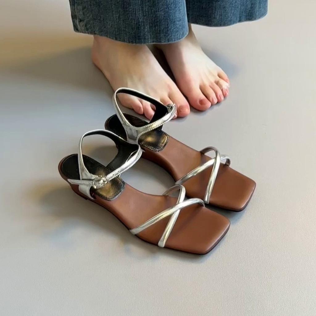Thick-soled wedge heel with square head sandals women's versatile open-toed skirt retro casual shoes