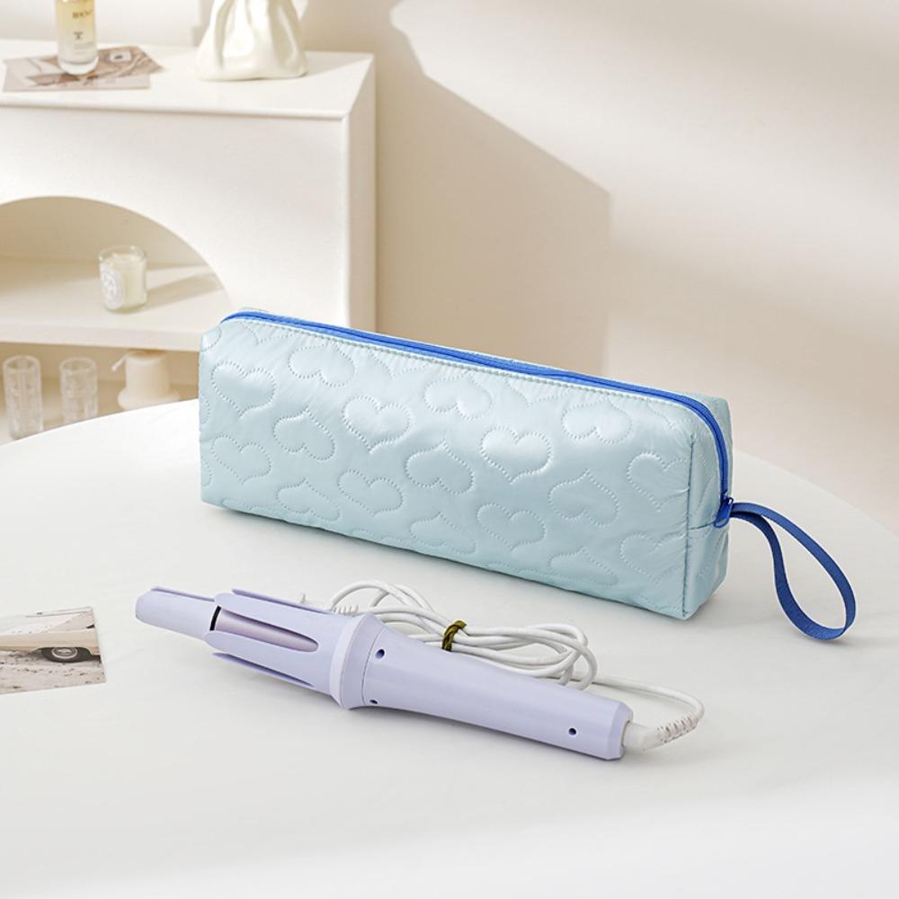 PU Leather Hair Dryer Storage Bag Large Capacity with Handle Carrying Case Soft Dustproof Hair Dryer Carrying Case for Travel светло-синий