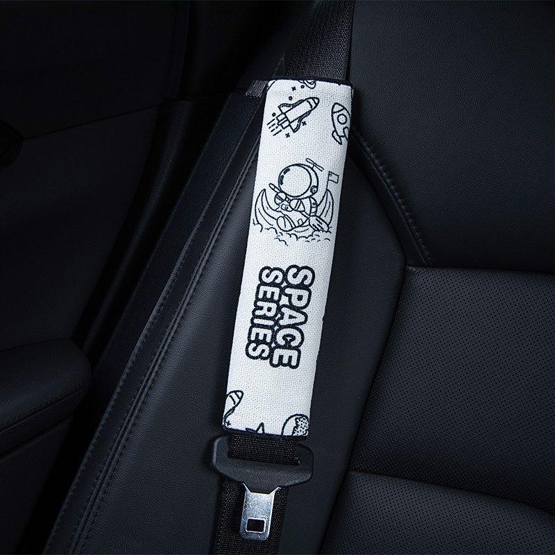 Car Safety Belt Shoulder Pad Cover Cute Cartoon Safety Belt Shoulder Pad Cotton Linen Car Long Protective Case All Year Round Neutral White Astronaut (Single Pack)