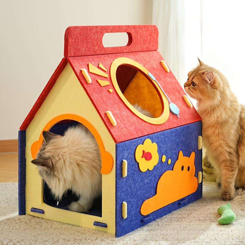 Handheld House Shape Cat Bed Felt Pet Nest Portable Cat Cave Home Pet Supplies Soft Resting House Kitten Household Pet Accessory