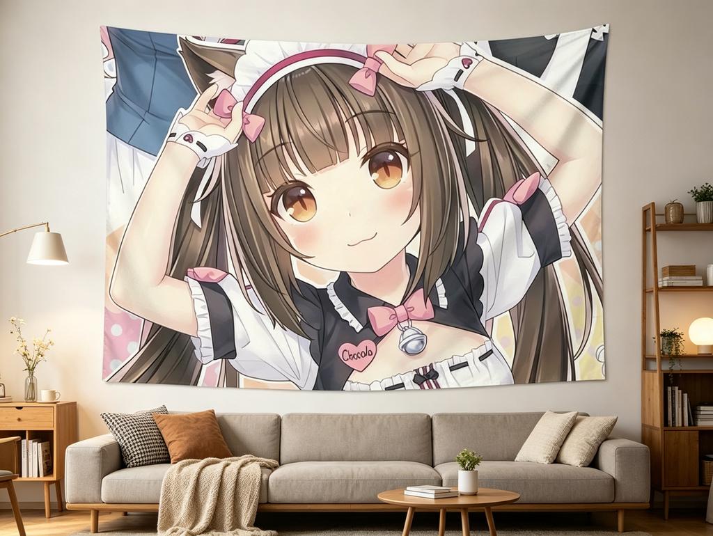 1Pc Nekopara Anime Decor Tapestry Chocola Cat Girl Themed Wall Hanging Decorative Wall Cloth Cute Cat Ear Maid Character Design