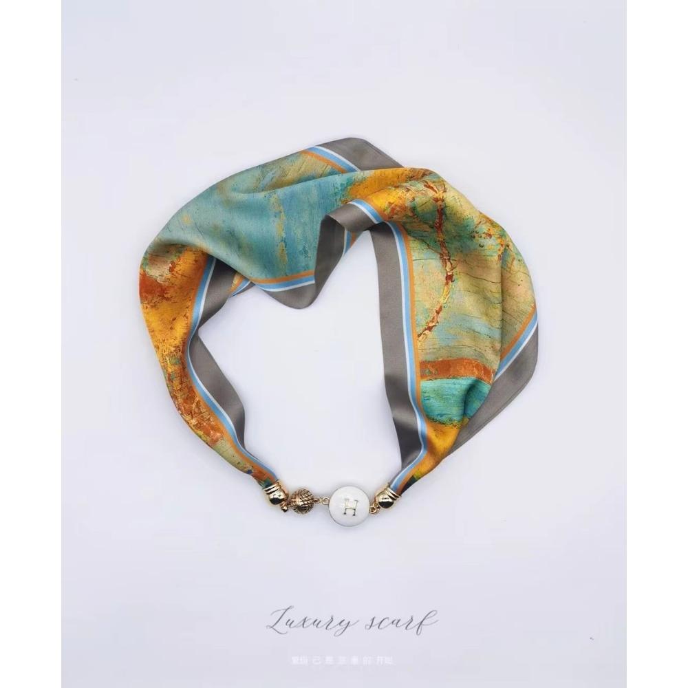 National Style Fragrant Cloud Yarn Magnetic Buckle Necklace Silk Scarf Women'S Summer Pearl Collarbone Chain Versatile High-End Scarf Neck Protection