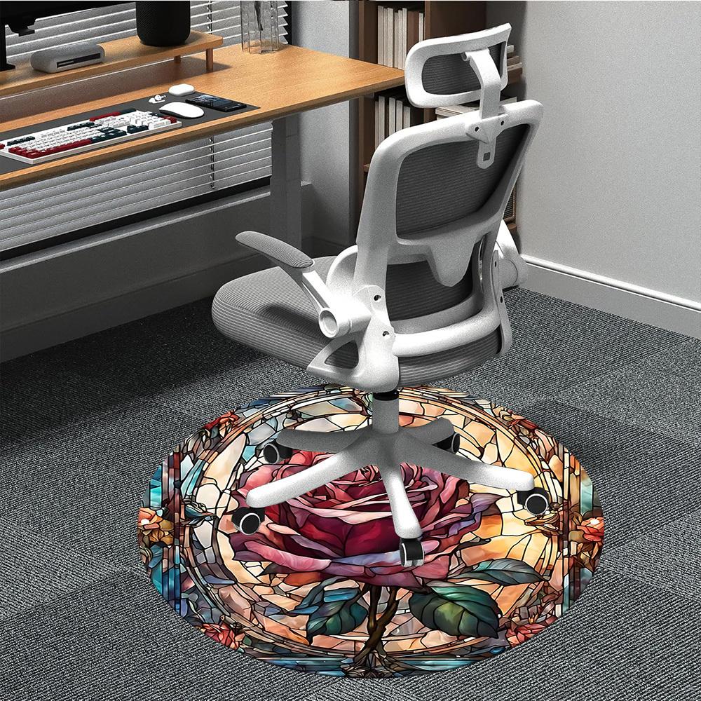 1 Stück Rose Buntglas Büro Runder Teppich, Unter Bürostühlen Schlafzimmer Wohnzimmer Heimdekoration, Raumdeko