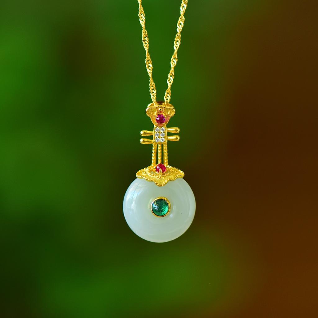 Hotan Jade S925 Silver Inlaid Safety Clasp Pendant for Women