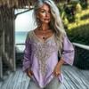 Camicetta da Donna Scollo a V Manica Lunga Vestibilità Regolare Casual Stampa Floreale Camicia Boemia