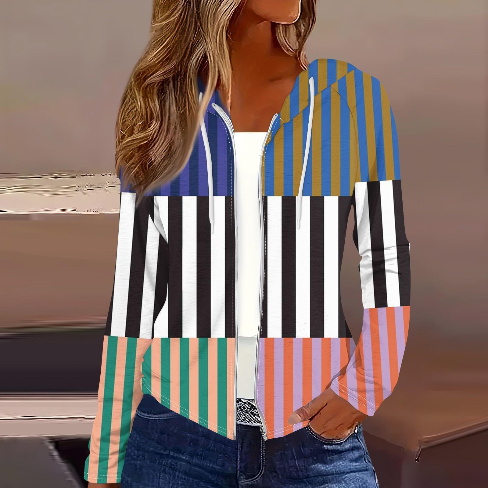 Женская мода повседневная застежка-молния с капюшоном и принтом с длинным рукавом — фото 9