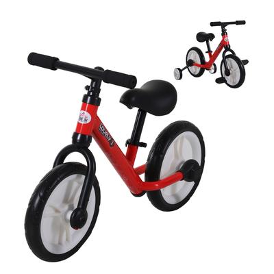 Balance Bike with Pedals and Removable Training Wheels, Adjustable Seat 33-38cm, for Children 24+ Months, 25kg Load Capacity, Red