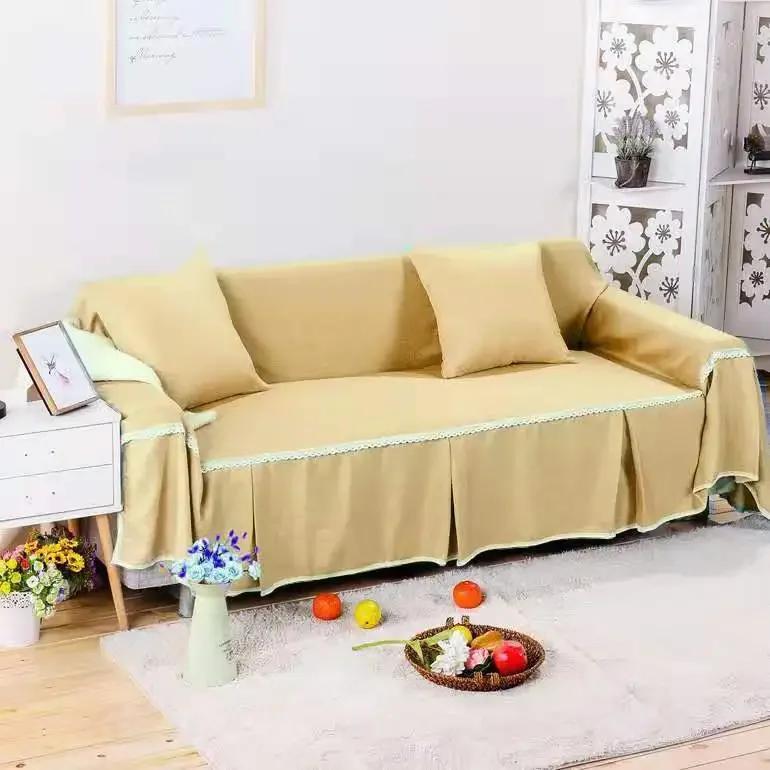 1/2/3/4-seater Sofa Cover for Living Room Solid Color Lace Edge Sofa Towel All-inclusive Dust Couch Cover Solid Slipcover
