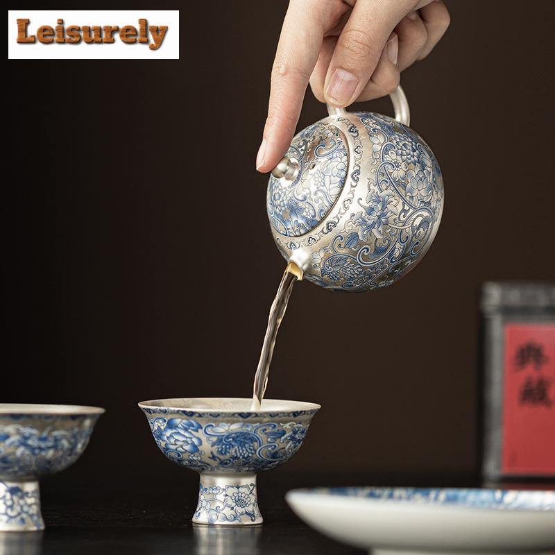 Gilt Silver Interlock Branch Lotus Tea Set Complete Set Boutique Tea Ceremony Set Teapot And Tea Cup Set Teaware Ornaments Craft