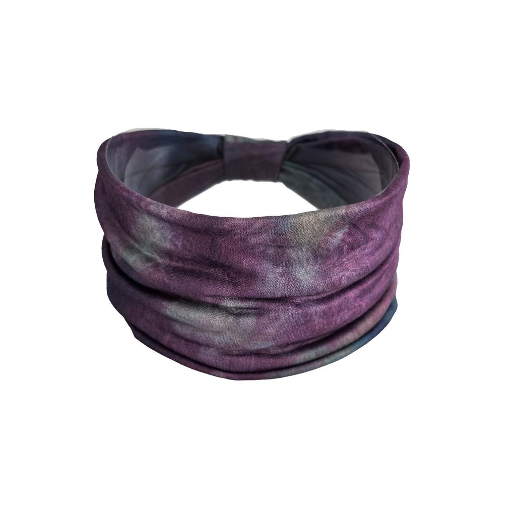 Boho Chic Tie-Dye Wide Headband for Women - Non-Slip, Stretchy Yoga & Workout Sweatband, Fashionable Hair Accessory, Knotted, Sweat-absorbing