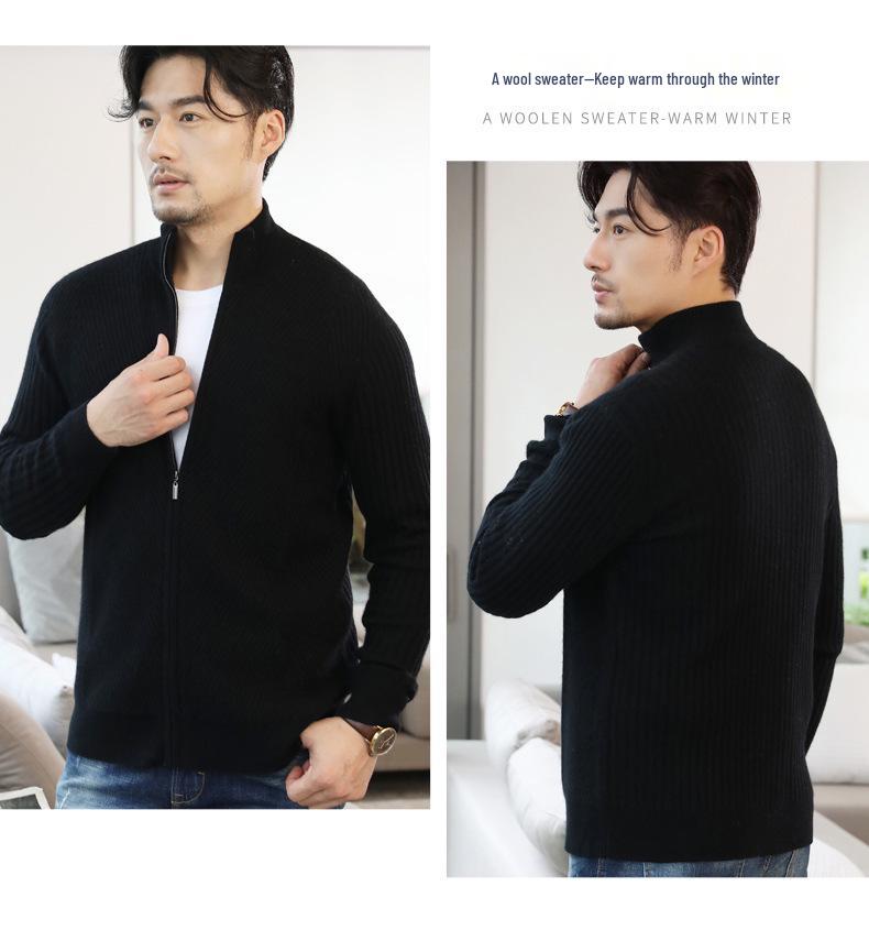 Men's Half-Zip Cashmere Wool Cardigan - Autumn/Winter Business Casual Sweater