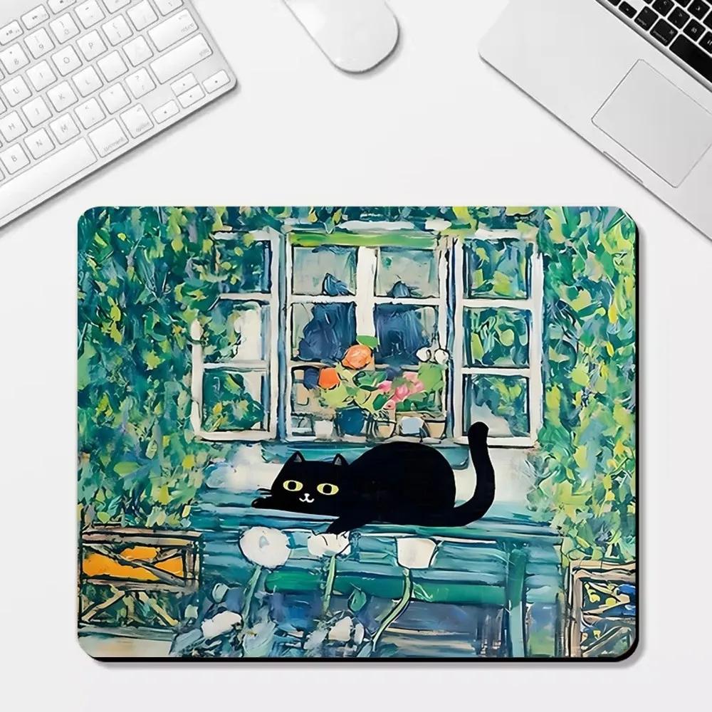 Small Anime Kawaii Black Cat Mouse Pad Cartoon Desk Mat Gaming Keyboard Table Mat Office Decor for PC Mouse Carpet Computer Game