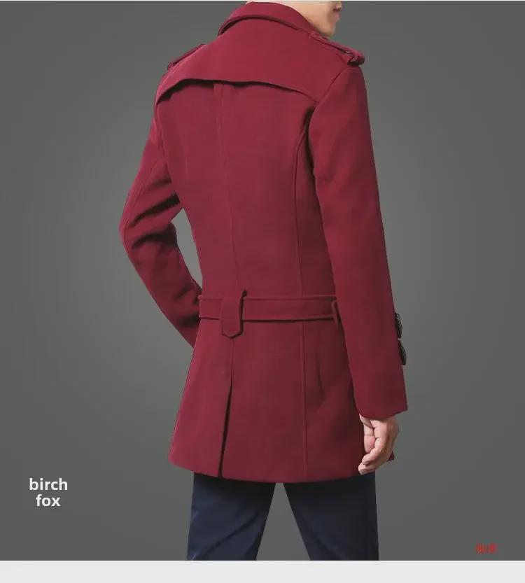 Men's Mid-Length Woolen Double-Breasted Windbreaker with Velvet Lining - Autumn/Winter 2021 Trend