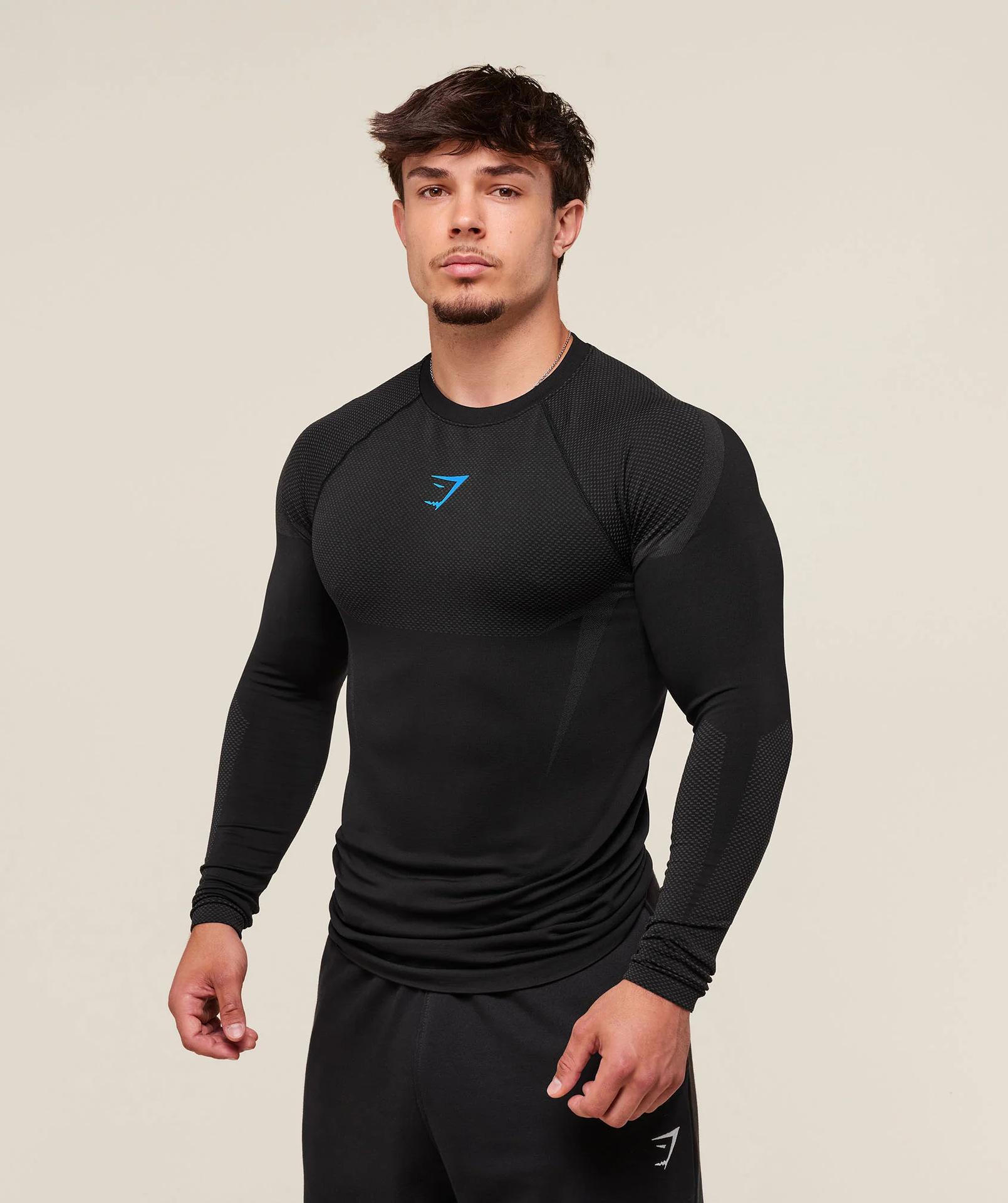 Мужская тренировочная футболка Gymshark с длинным рукавом, облегающая