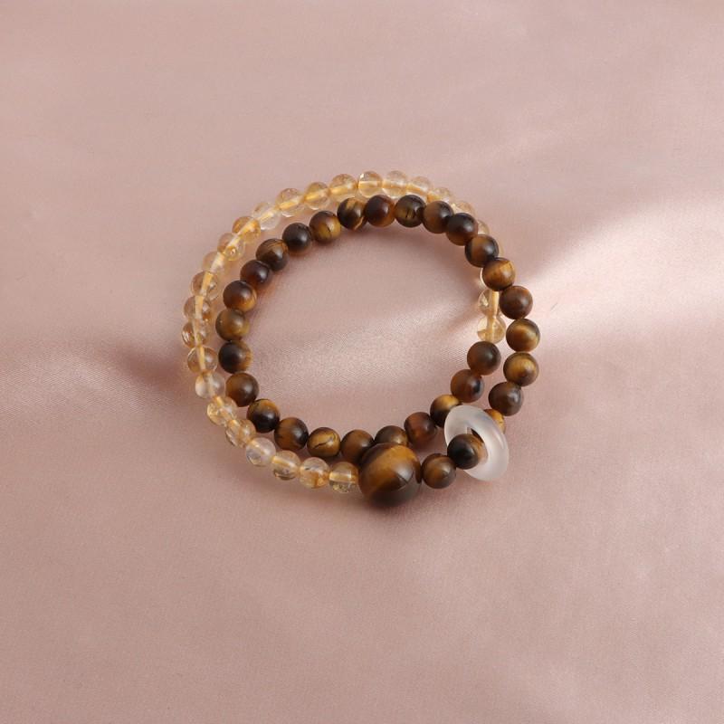New Chinese Style Double Layer Bracelet Natural Citrine Tiger Eye Stone Hand Jewelry Men Women