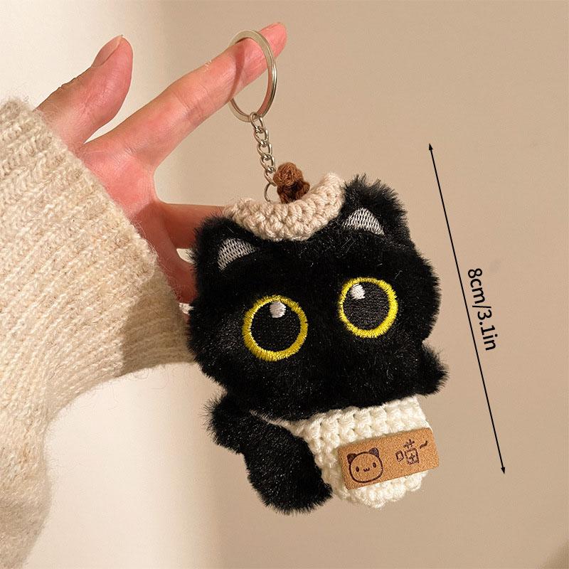 Kawaii Bat Keychain Little Black Cat Pendant Big Eyes Cat Key Chain Ghost Wings Backpack Hanging Decoration Halloween Gifts