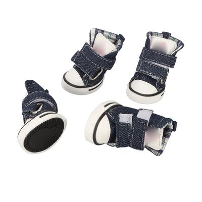 4pcs Canvas Puppy Shoes Stylish Cute Slip Resistance Breathable Comfortable Pet Paw Protector for