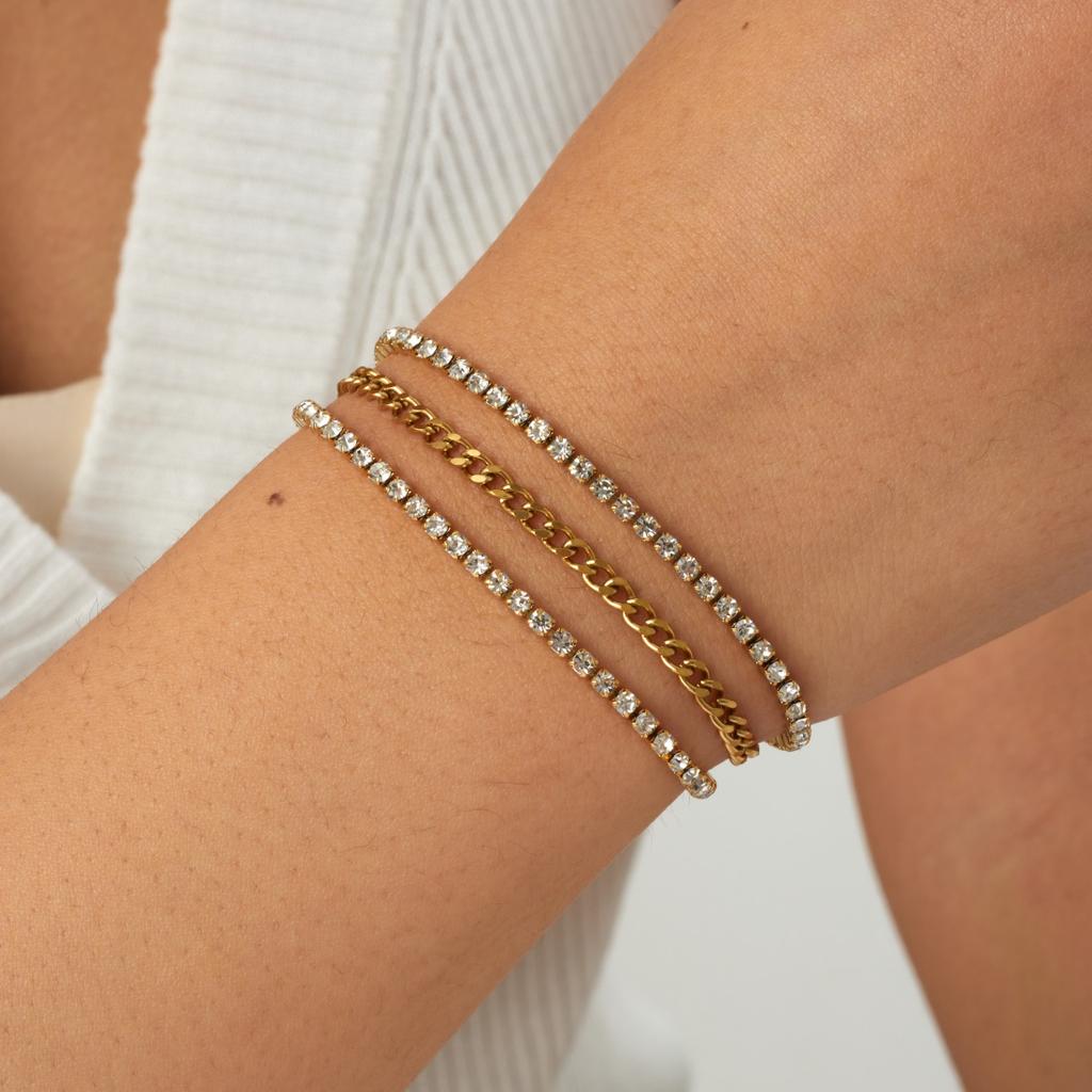 DIEYURO 316L Stainless Steel Golden Three Layers Bracelet Shiny Cubic Zirconia Stackable New Waterproof Jewelry Gift For Women