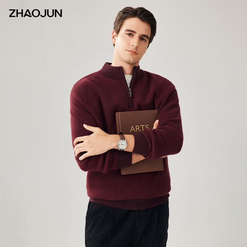 

Zhaojun Men s 100% Cashmere Two-Tone Jacquard Half-Zip Sweater