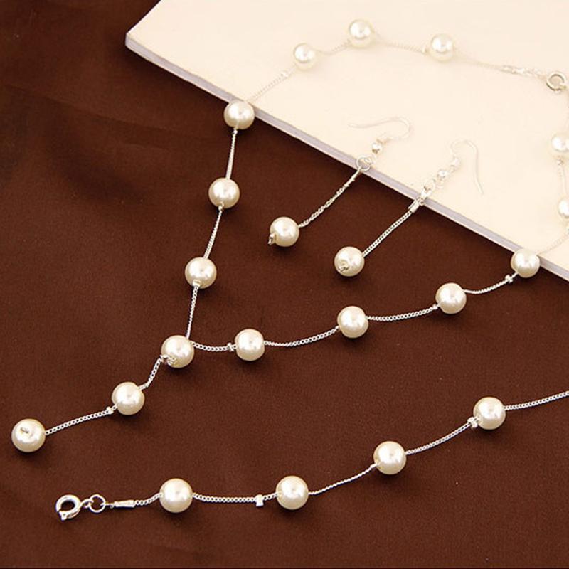 Imitation Pearls Necklace + Bracelet + Earrings Jewelry Kit