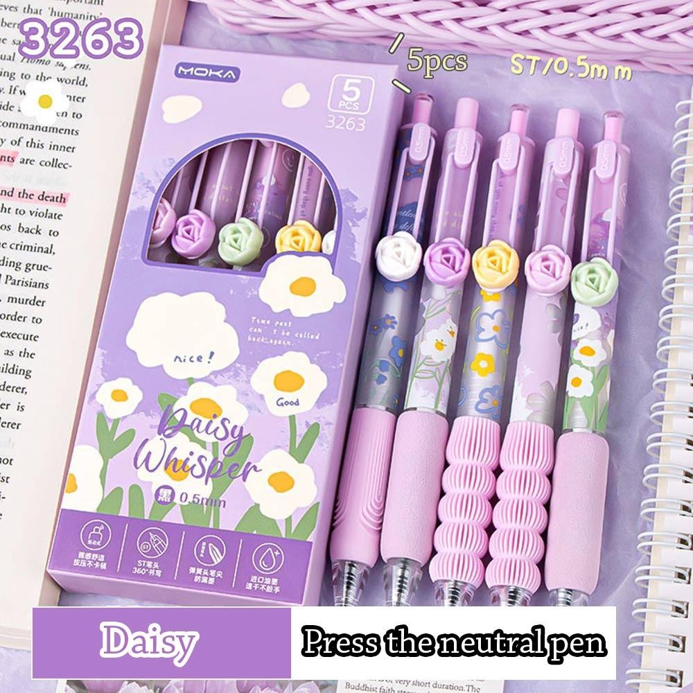 

5 шт./компл. ST Nib Neutral Pen 0,5 мм черные чернила эстетические ручки Flower Press гелевая ручка для школы и офиса Daisy