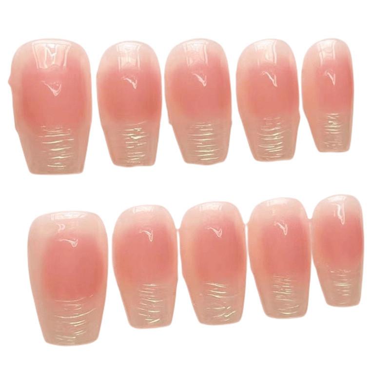 

Ногти ручной работы Нежные и простые румяна в складках сияния Французские лучи заката Фототерапия ручной работы Ношение ногтей Готовые ногти L