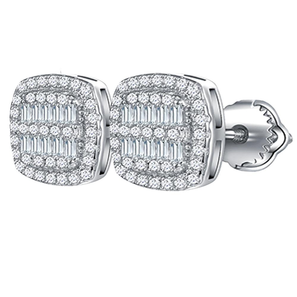 

Муассанит Настоящий Мужской Настоящее Стерлинговое Серебро 925 пробы Ледяные Хип-Хоп Квадратные Серьги белый