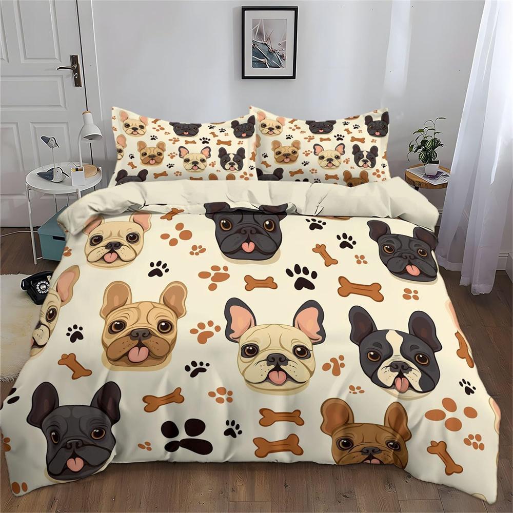 French Bulldog Pattern 3D Print Bedding Set Twin King Queen Full 2Pcs, All-Season Quilt Cover With Pillowcases For Girls Boys
