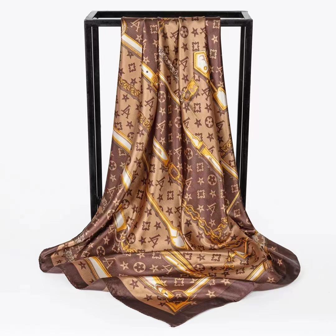 

90 квадратных шарфов атласный платок на голову имитация шелка модный шелковый шарф универсальный трендовый квадратный шарф для матери шарф satin 90 * 90