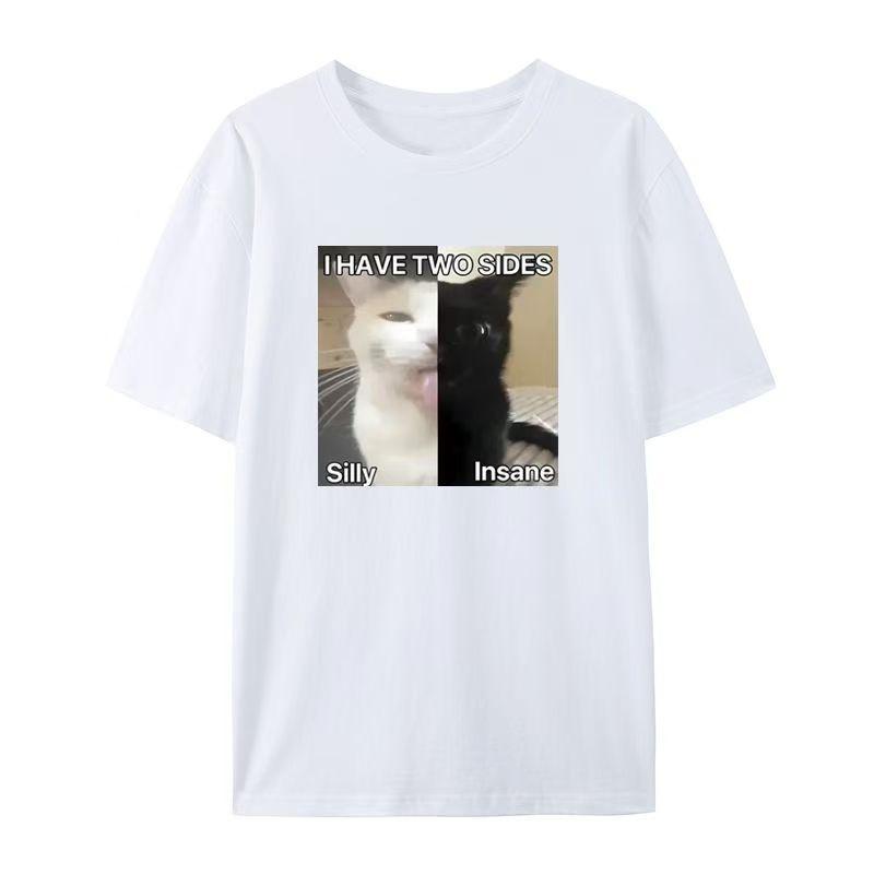 2026 SpringSummer Stupid and Crazy Cat  Printed Retro Cotton Tshirt  High Street Loose Casual Short Sleeve Tshirt Y2k