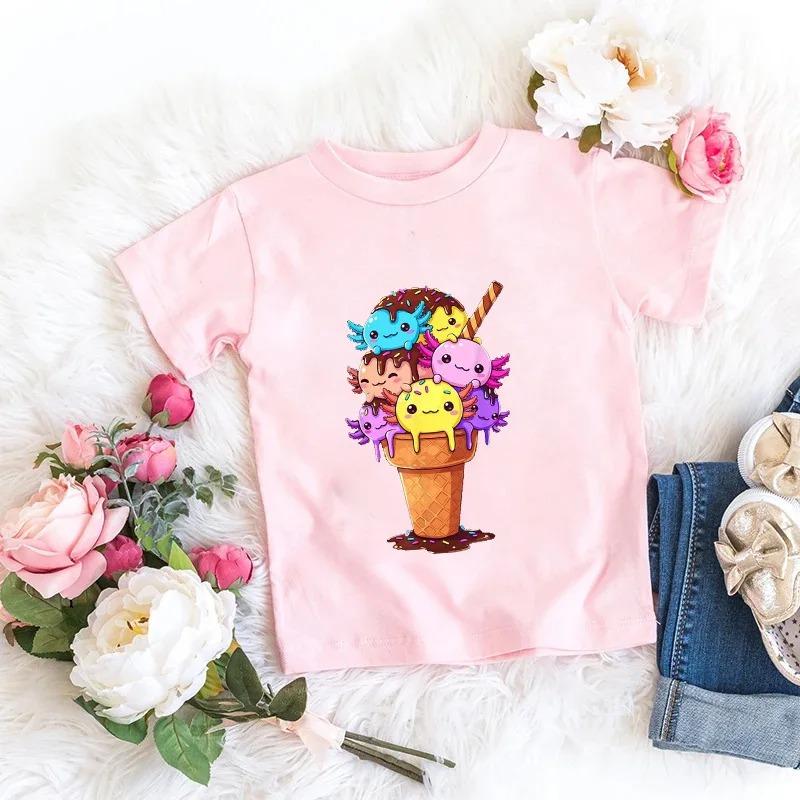 2026 Axolotl Kawaii T Shirt Kid Summer Fashion T Shirt Children Streetwear Boba Axolotl Anime Casual Child Clothing Tshirts