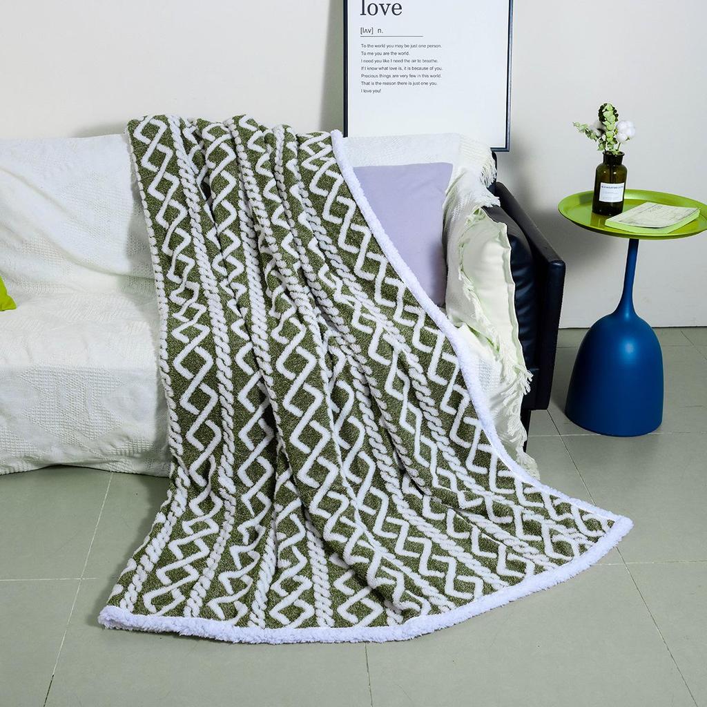 Double-Layer Cotton Velvet Winter Blanket - Cozy Jacquard Lambskin Throw for Office or Home Nap