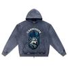 DTG print Knitted Denim Zip-Up Hoodie Carnivore Brother Print Zipper Hoodies  