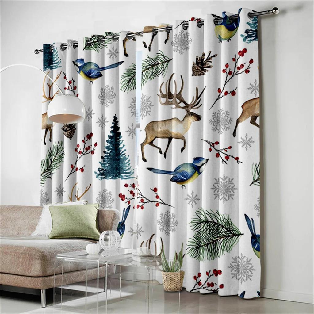 Happy New Year Christmas Santa Celebration Holiday Curtains Living Room Custom Window Drapes Fabric Home Decor 2 Panels