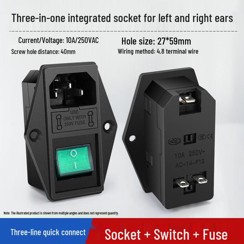 Three-in-One Medical Power Socket with Integrated Schuko Plug, Double Fuse Holder, and Switch