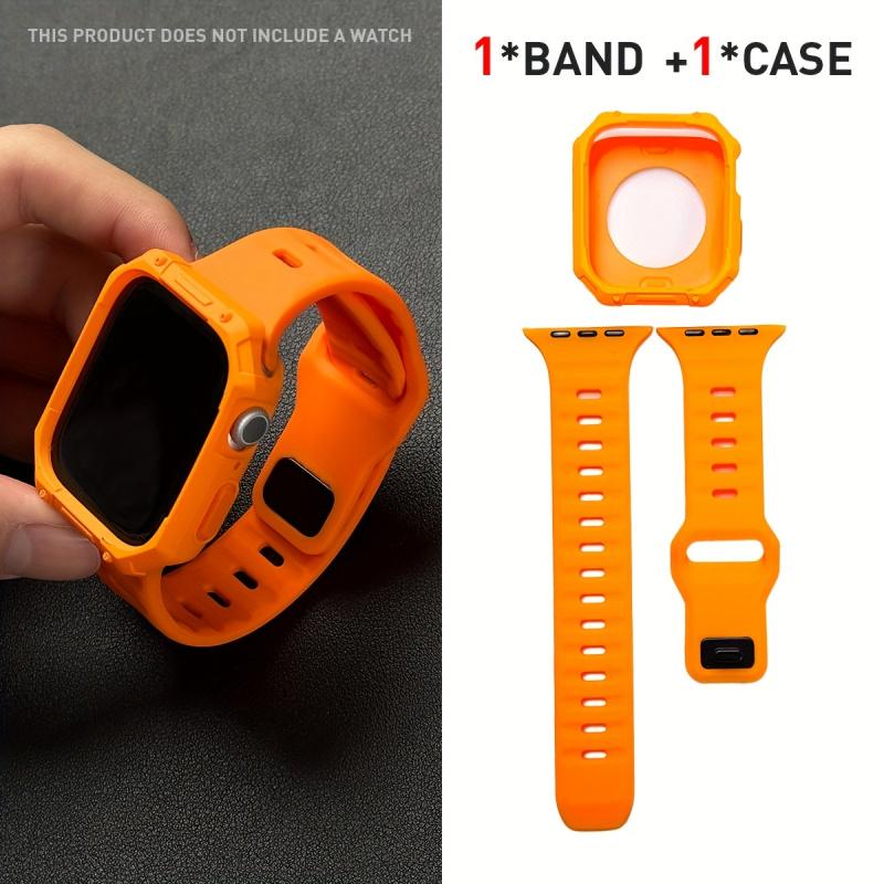 2pcs Adjustable Strap + Hollow Out TPU Shockproof Case For Apple Watch Ultra/SE/10-1 Soft Smartwatch Accessories