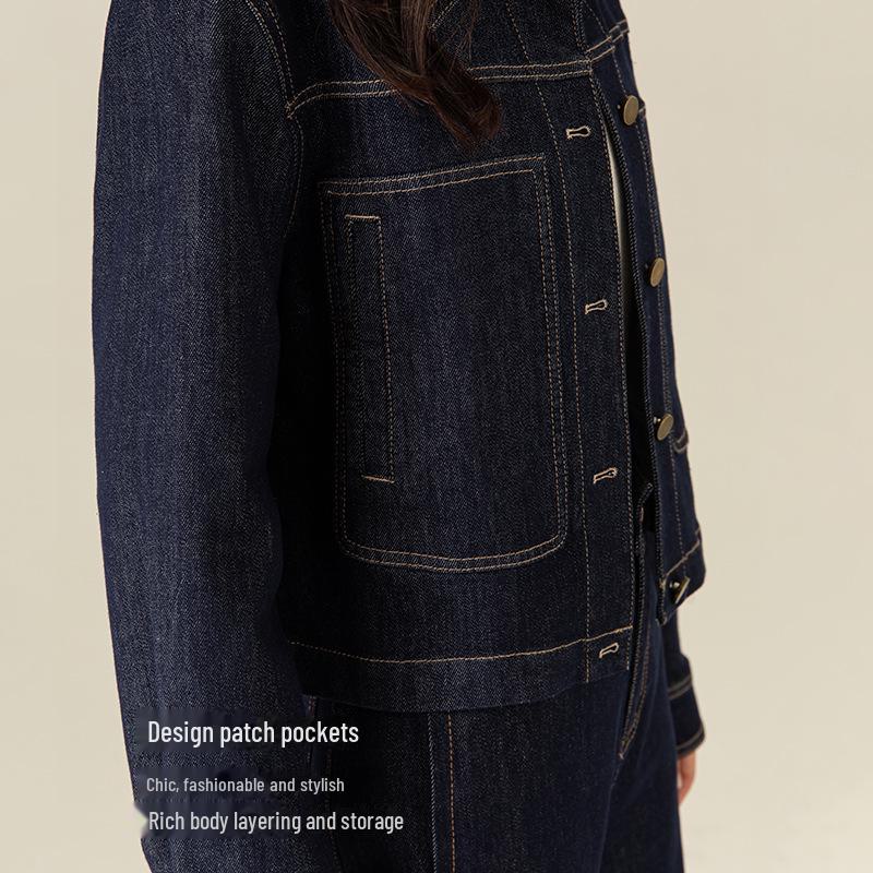 Xinge Women's Petite Retro Blue Denim Jacket - 2025 Spring Collection