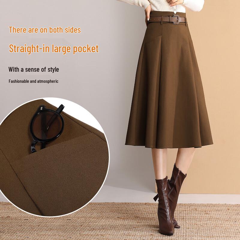 Bailuyu Women's High-Waist Pleated A-Line Midi Skirt