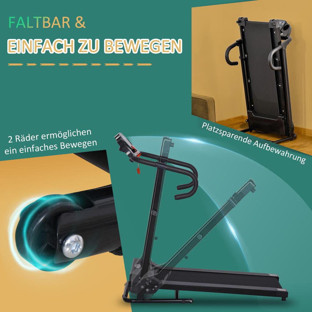 Electric Treadmill, Foldable, with LCD Display, Speed 0.8-10km/h and 3 Programs, Power 500 W, 123 x 62 x 117 cm, Black