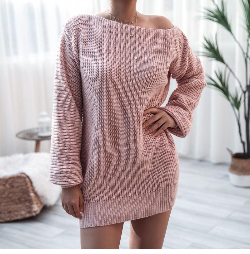 Women's Knit Off-Shoulder Lantern Sleeve Sweater Dress - Autumn/Winter 2025 Collection