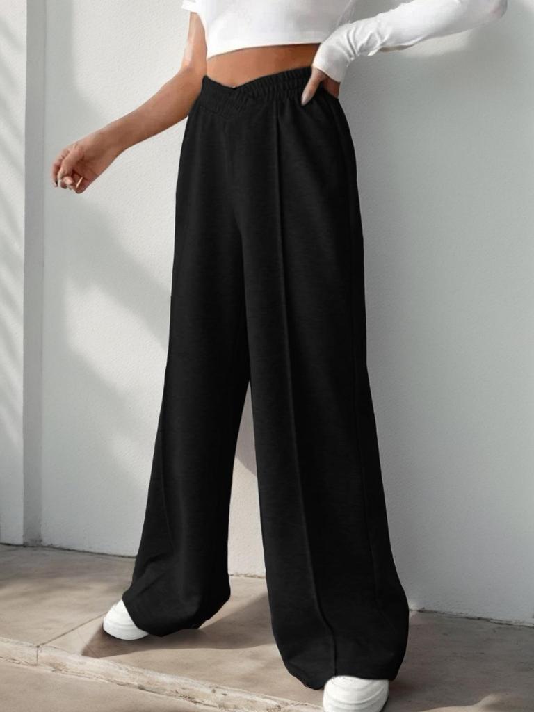 2025 Women's European & American Casual V-Waist Spliced Wide-Leg Pants