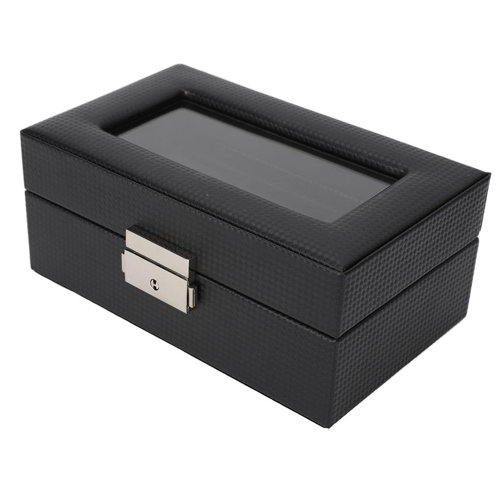 3místný box na hodinky uzamykatelný malý PU kůže úložný kufřík na hodinky a šperky s průhledným víkem pro muže ženy