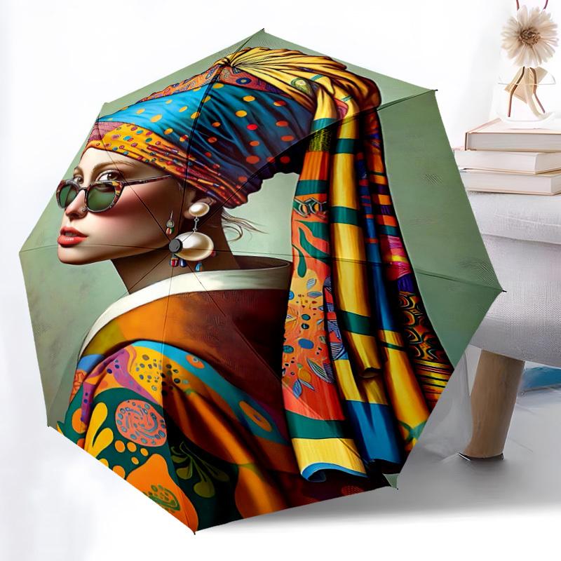 1pc Modern Interpretation Street Art Automatic Open/Close Umbrella, Portable Folding Umbrella for Travel006