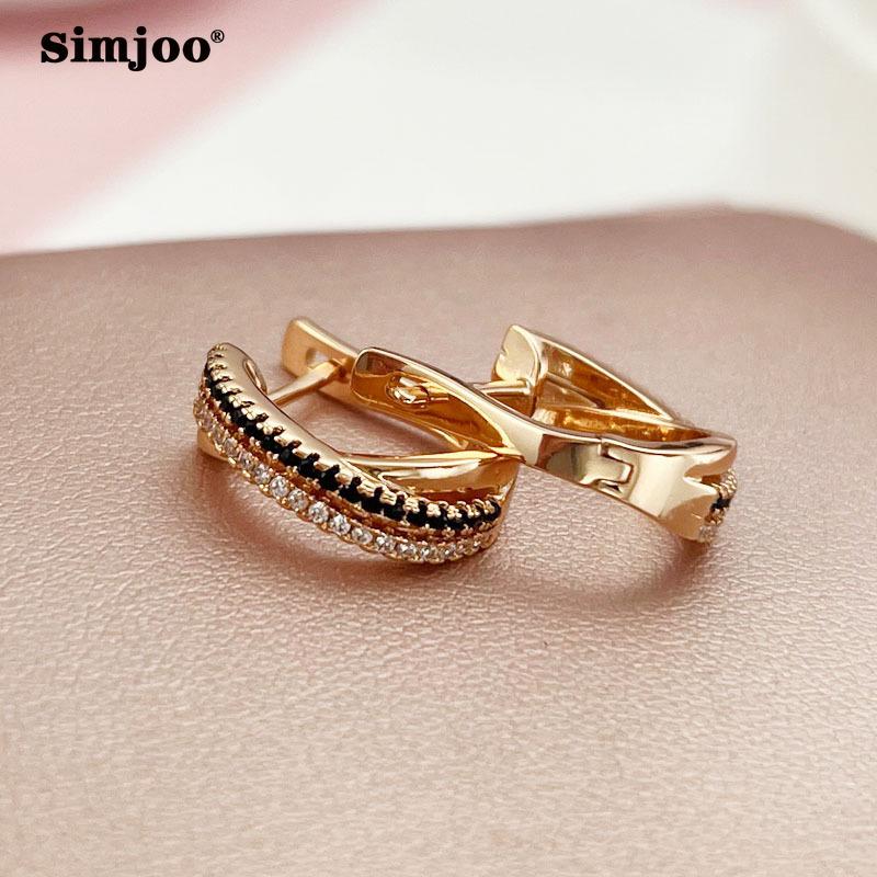 SIMJOO Rose Gold Color Earrings for Women Chic Simple Double Row Zircon Earrings