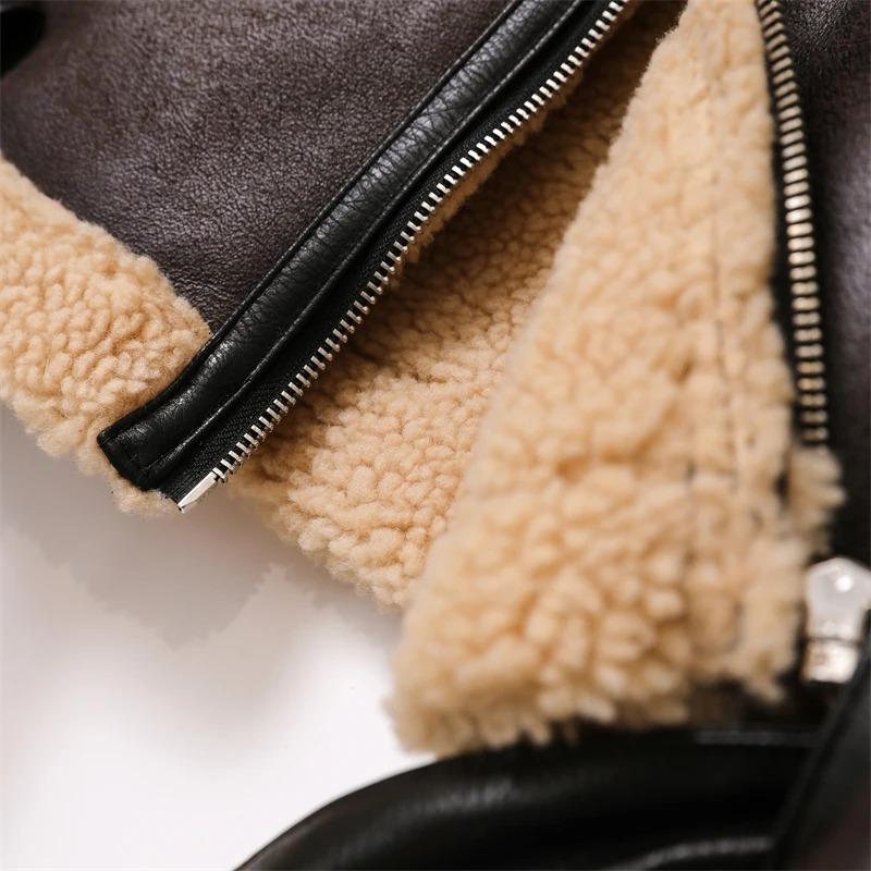 Women's Winter Warm Coat 2024 New Faux Leather Lamb Fleece Thickened Jacket Casual Motorcycle Bike Coat Belt Coat