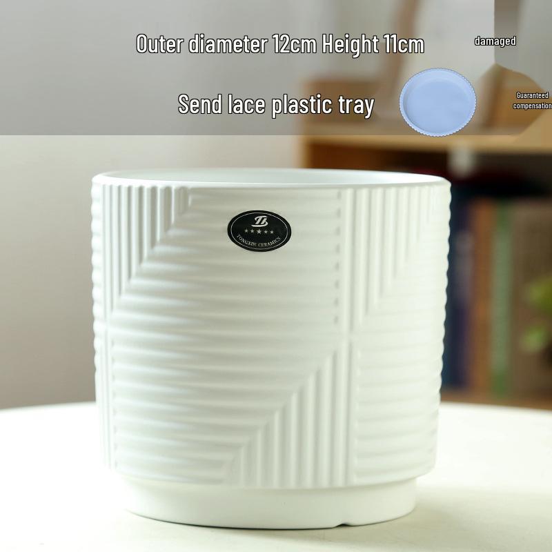Elegant White Ceramic Flower Pot with Tray - Ideal for Ivy, Spider Plants, and Succulents