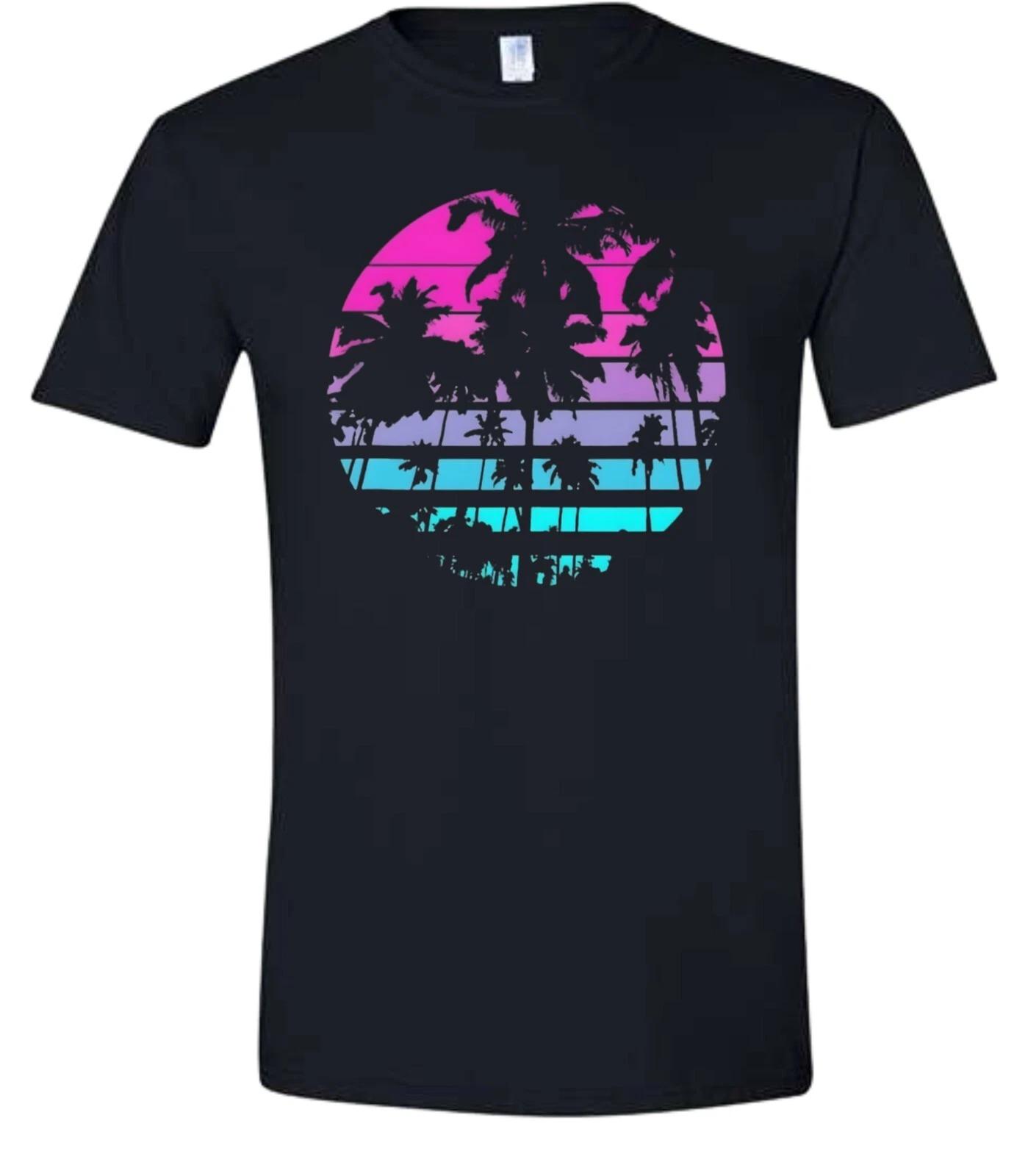 All Black Retro Palm Trees T Shirt 2XL