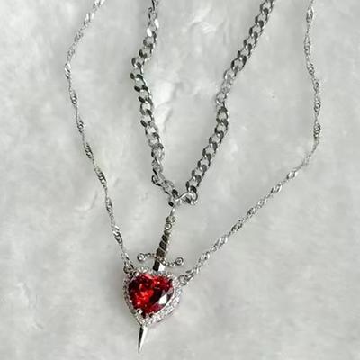 1 conjunto criativo personalizado montado coração espada colar para mulheres meninas moda clavícula corrente jóias acessórios presentes